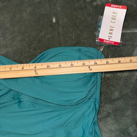 Anne Cole Twist Front Shirred One-Piece Swimsuit Ocean Green Women's Size XL NWT - Picture 6 of 6